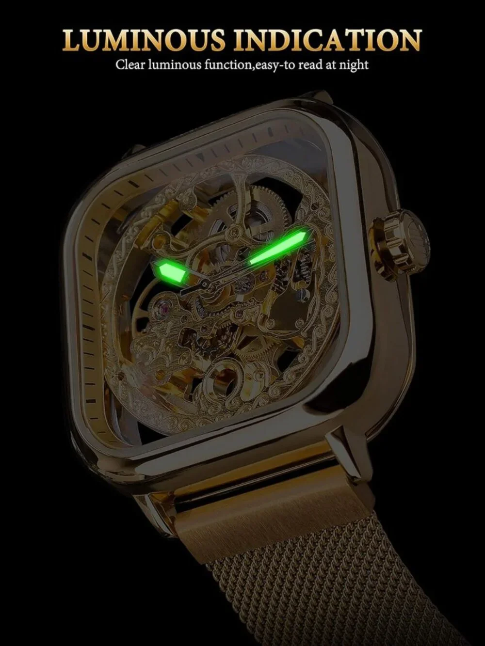 Stylish Men's Automatic Skeleton Watch with Transparent Dial & Stainless Steel